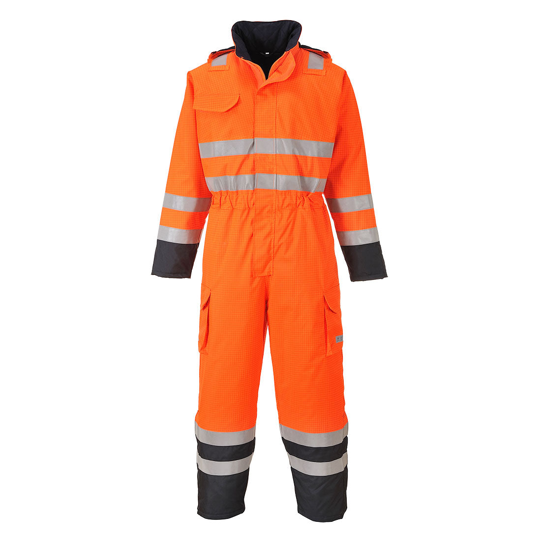 Portwest Bizflame Rain Hi-Vis Constrast FR Winter Coverall in Orange/Navy, main product image