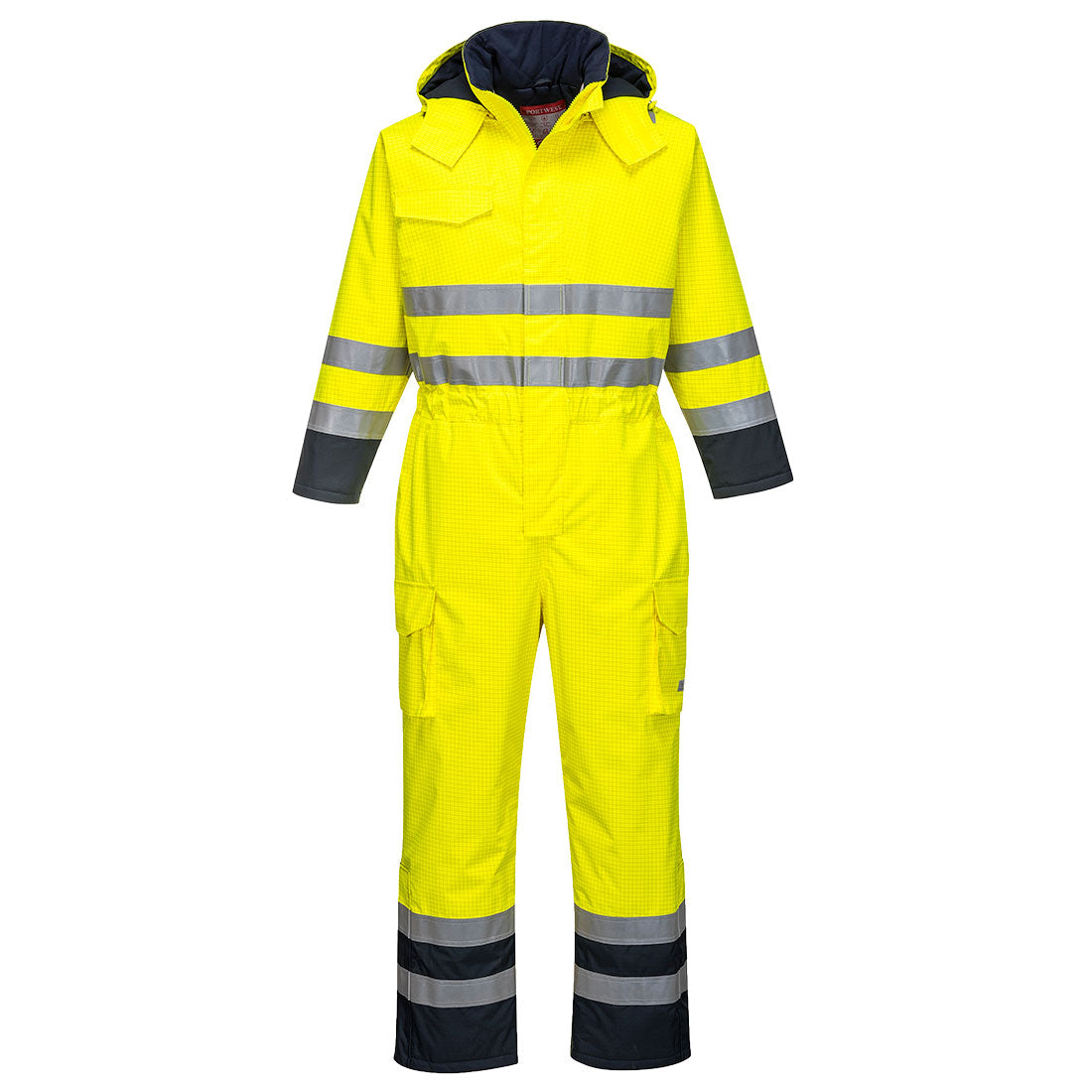 Portwest Bizflame Rain Hi-Vis Constrast FR Winter Coverall in Yellow/Navy, image 2