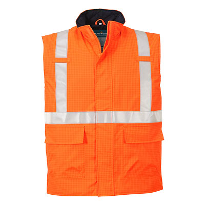 Portwest Bizflame Rain Hi-Vis FR Bodywarmer in Orange, main product image