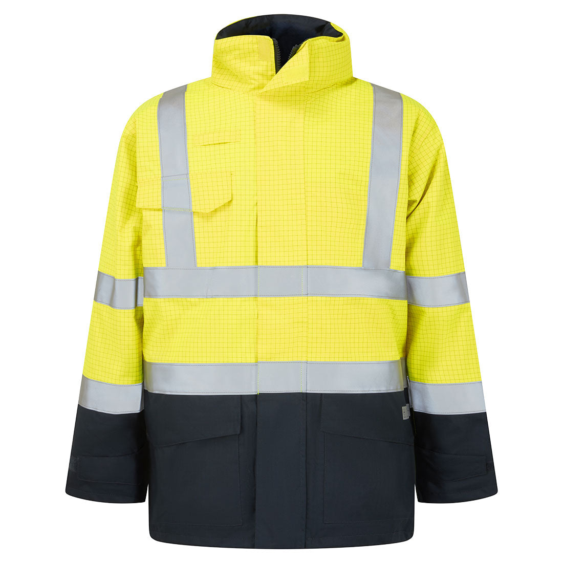 Portwest Bizflame Rain Hi-Vis Constrast FR Jacket in Yellow/Navy, image 2