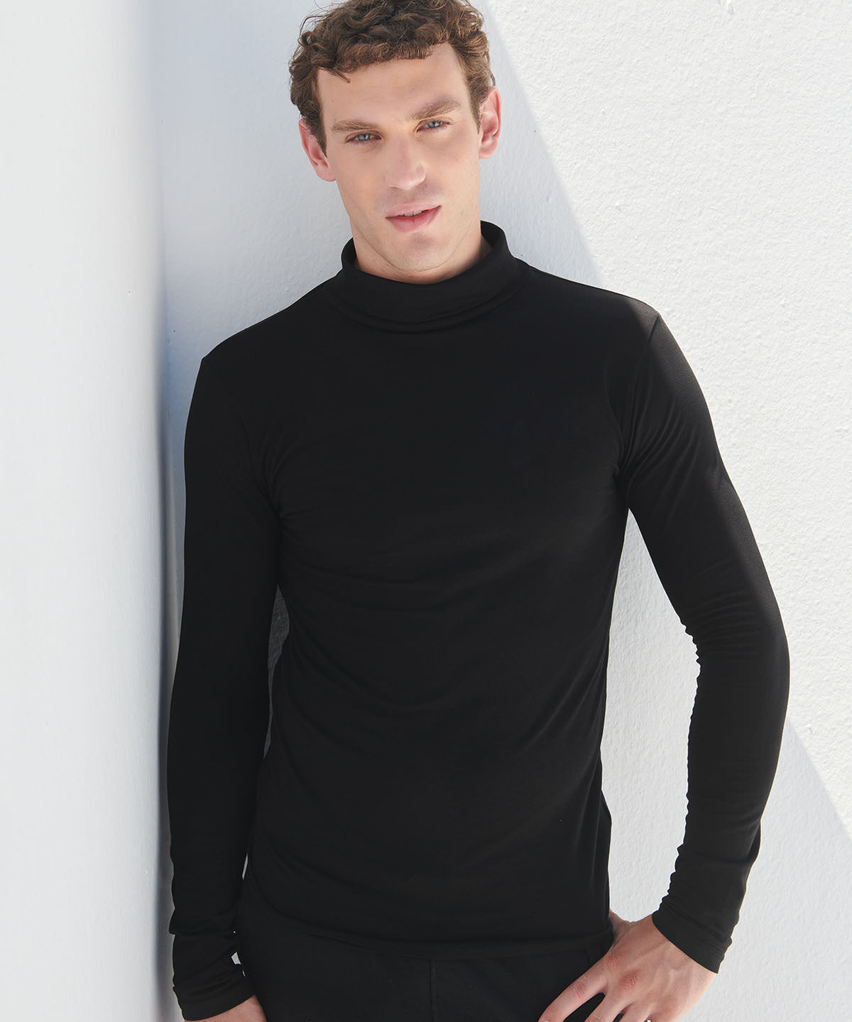 SF Feel good roll neck top in Black, lifestyle photo