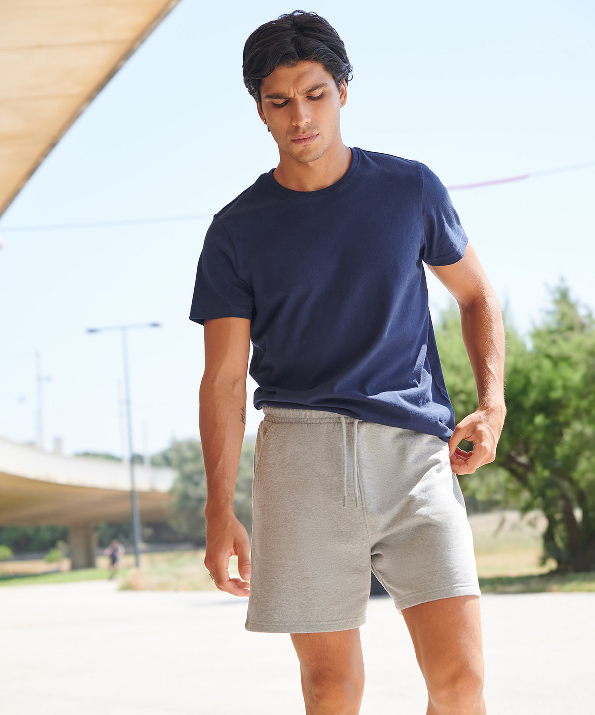 SF Unisex sustainable fashion sweat shorts, lifestyle photo