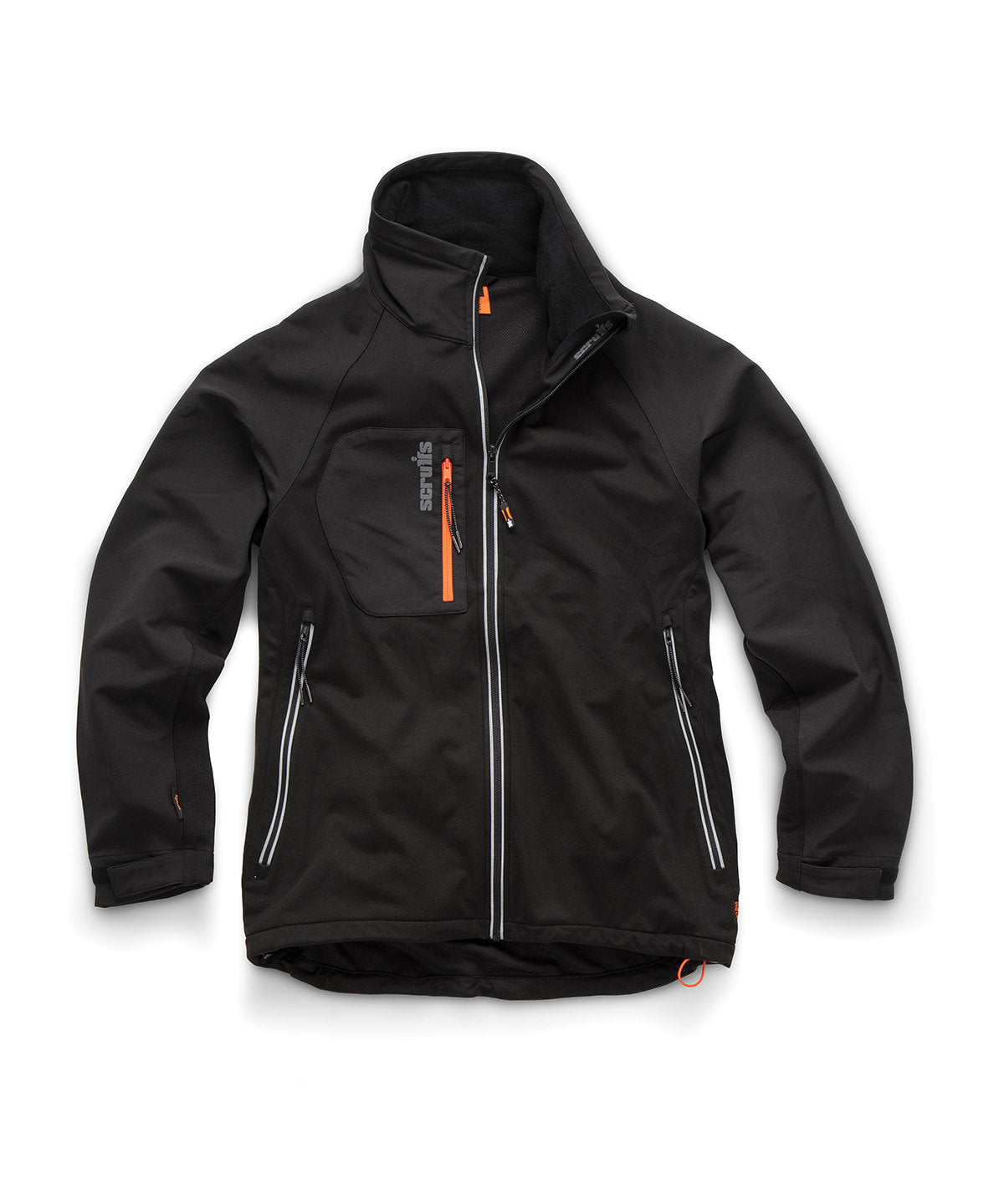 Scruffs Trade Flex softshell jacket in Black, front view