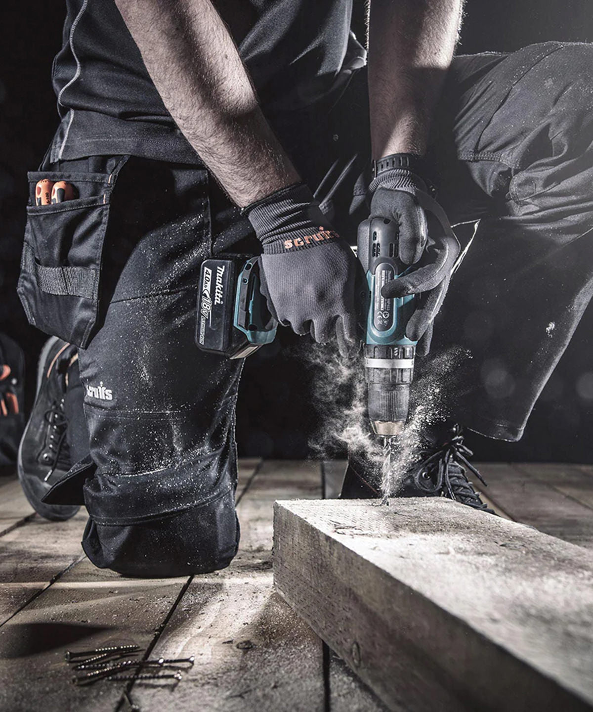 Scruffs Trade Flex trousers in Black, lifestyle photo