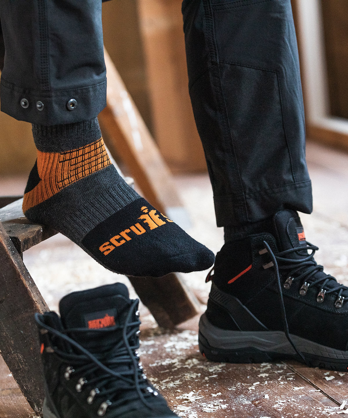 Scruffs Trade socks (3-pack) in Black, lifestyle photo