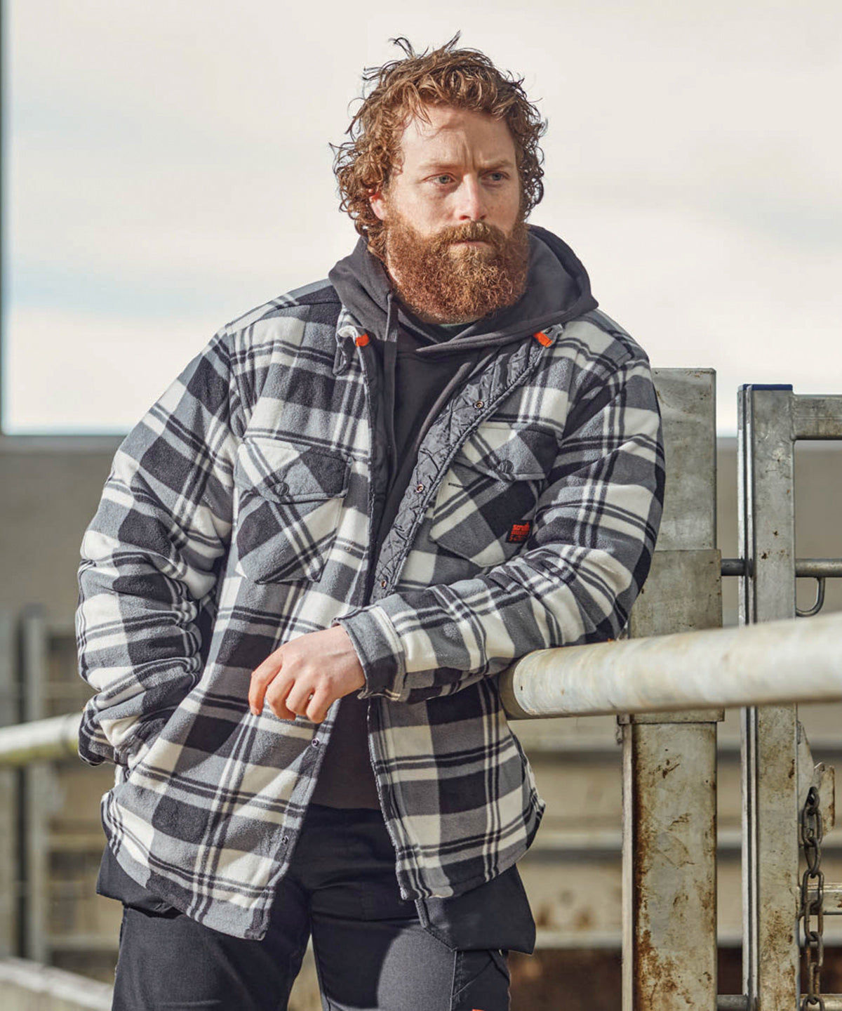 Scruffs Worker padded checked shirt in Black/White, lifestyle photo