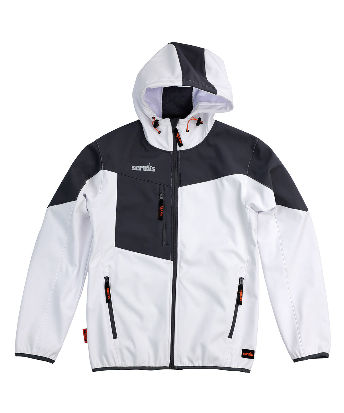 Scruffs Worker softshell jacket in White/Graphite, front view