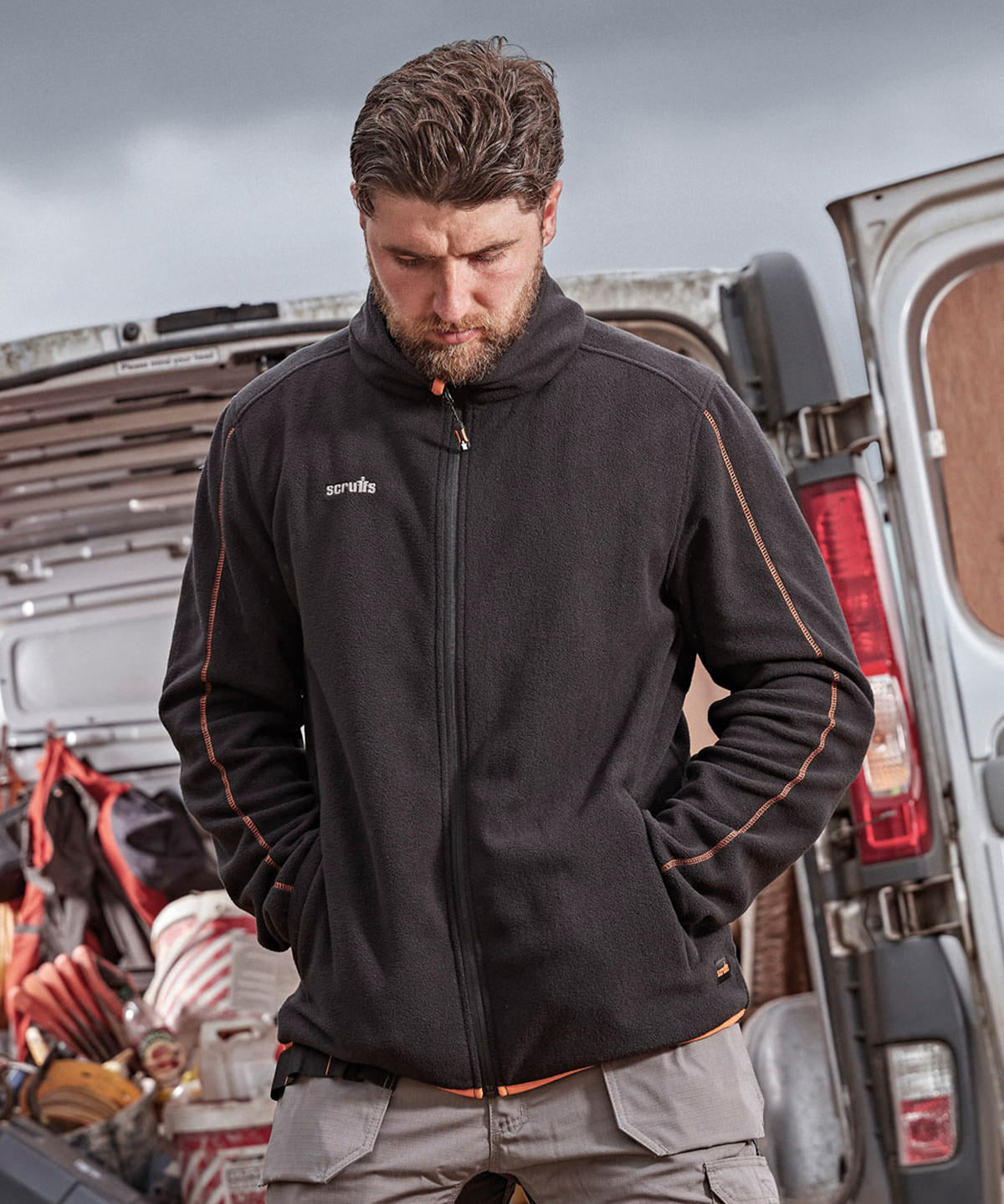 Scruffs Harbour microfleece jacket in Black, lifestyle photo