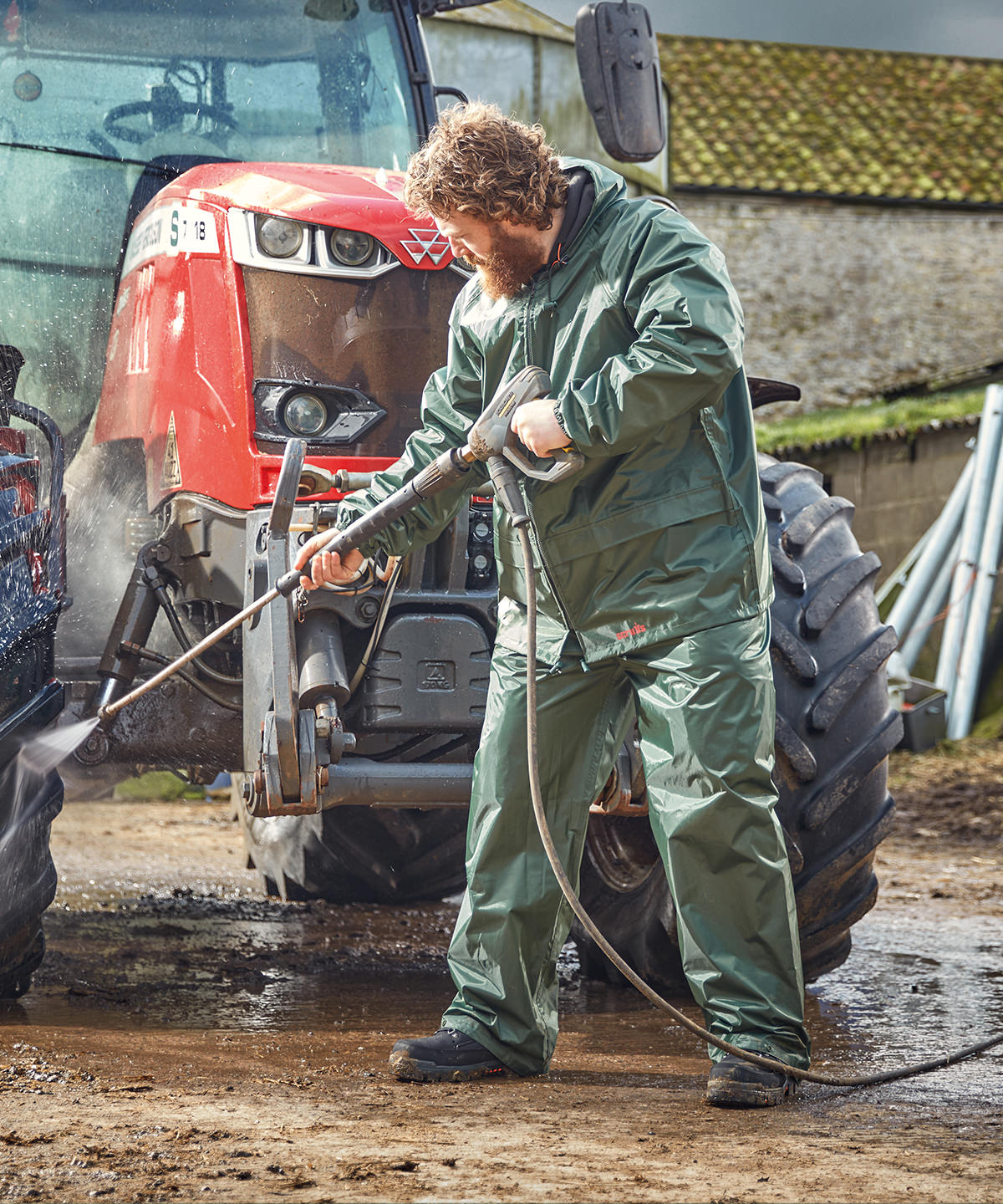 Scruffs 2-piece waterproof suit, lifestyle photo