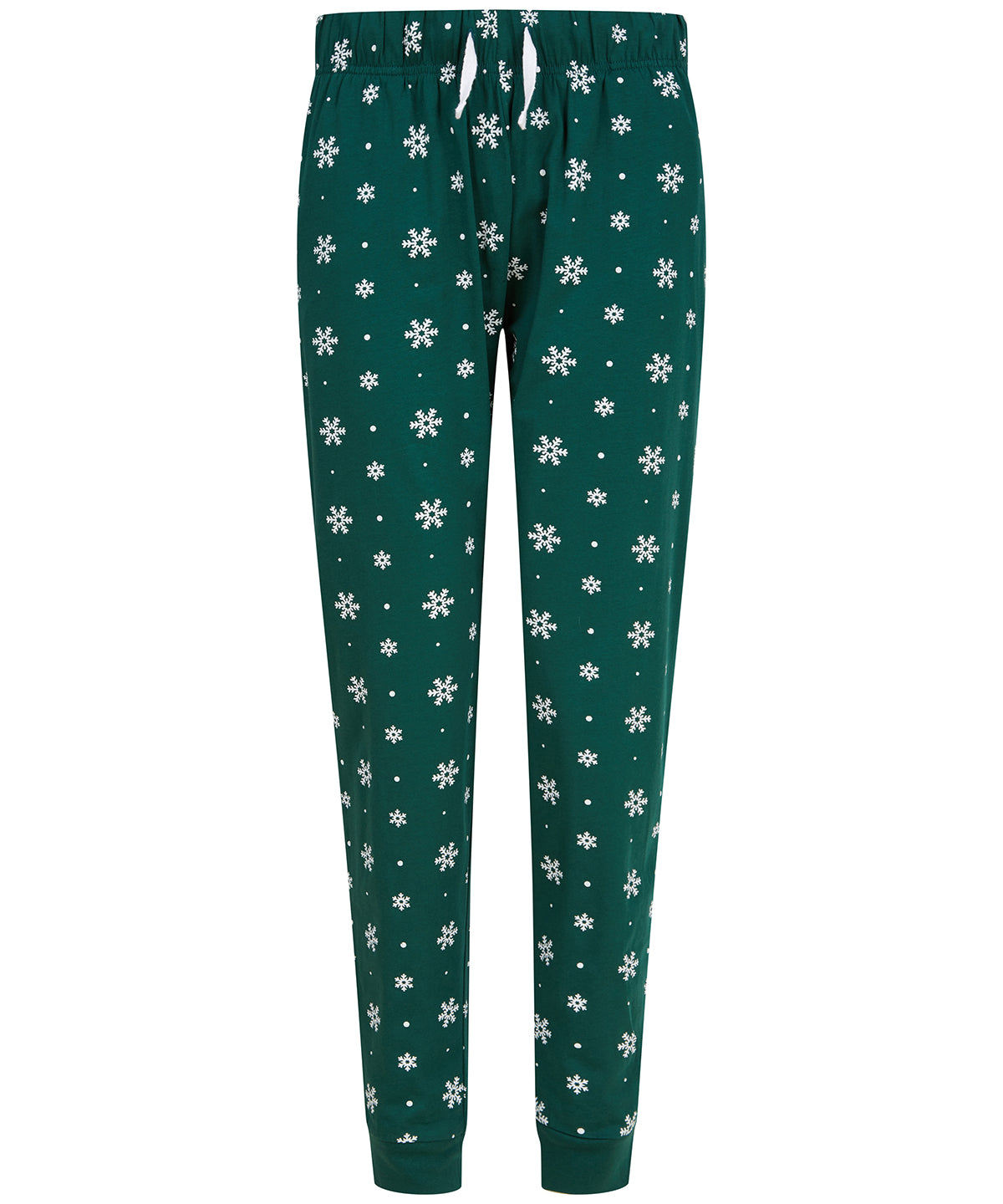 SF Women's cuffed lounge pants in Bottle/White Snowflakes, front view