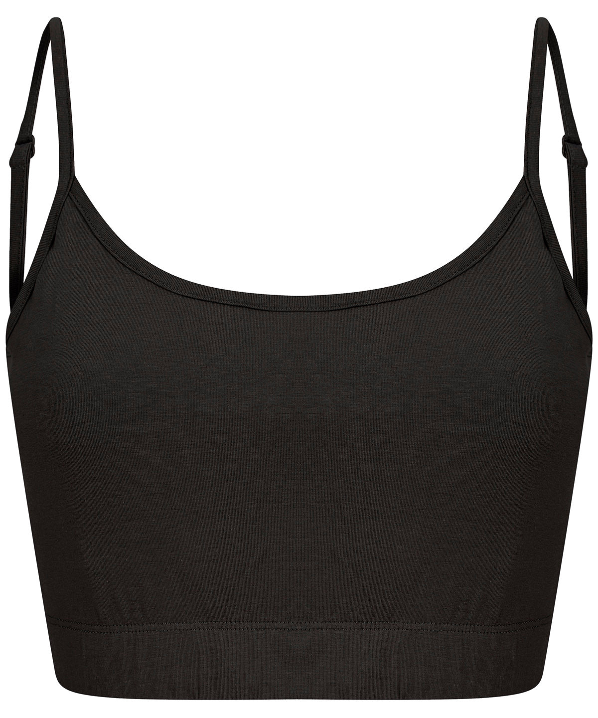 SF Women's sustainable fashion cropped cami top with adjustable straps in Black, front view