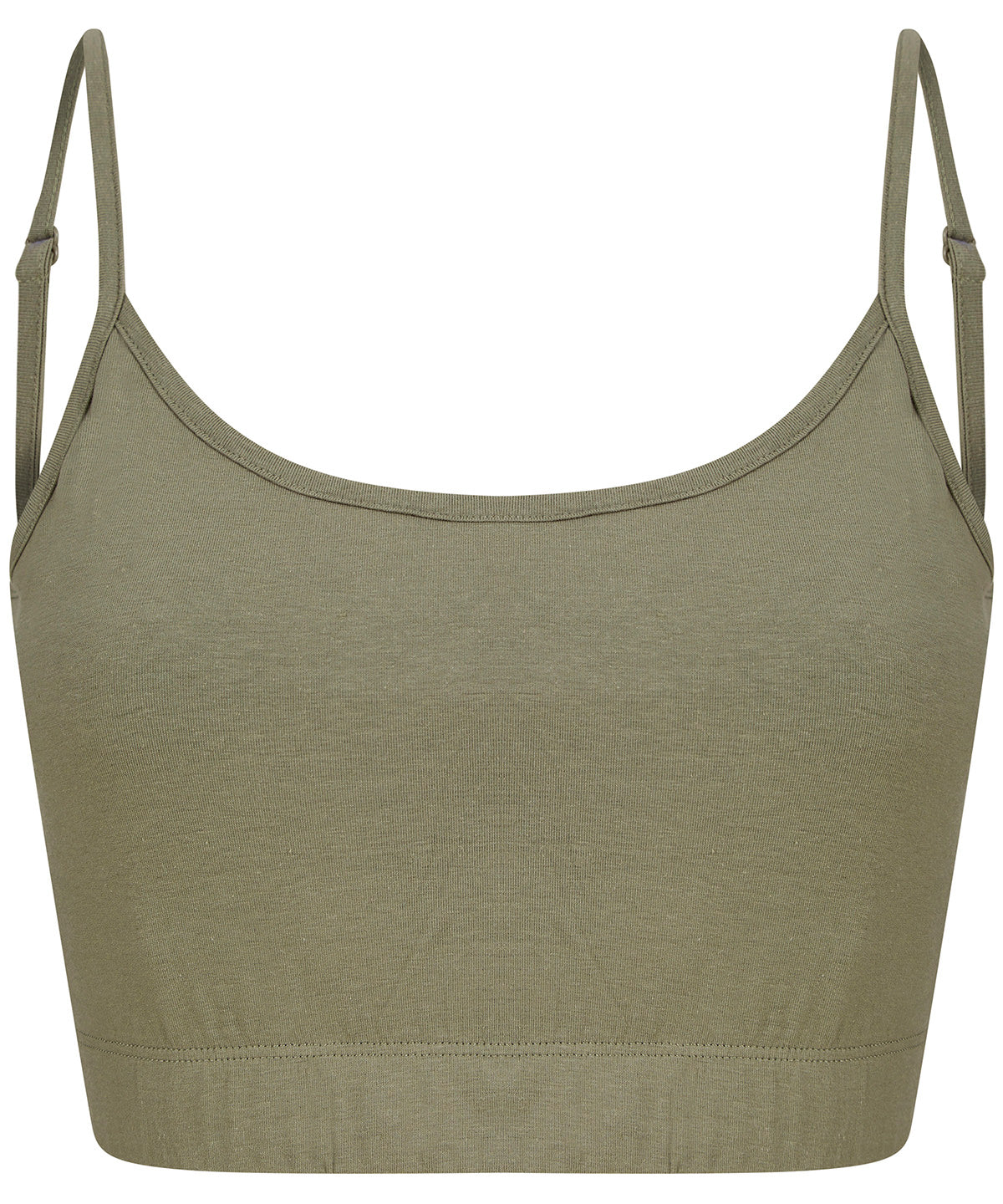 SF Women's sustainable fashion cropped cami top with adjustable straps in Khaki, front view