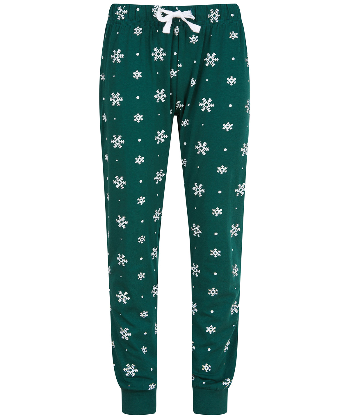 SF Kids cuffed lounge pants in Bottle/White Snowflakes, front view
