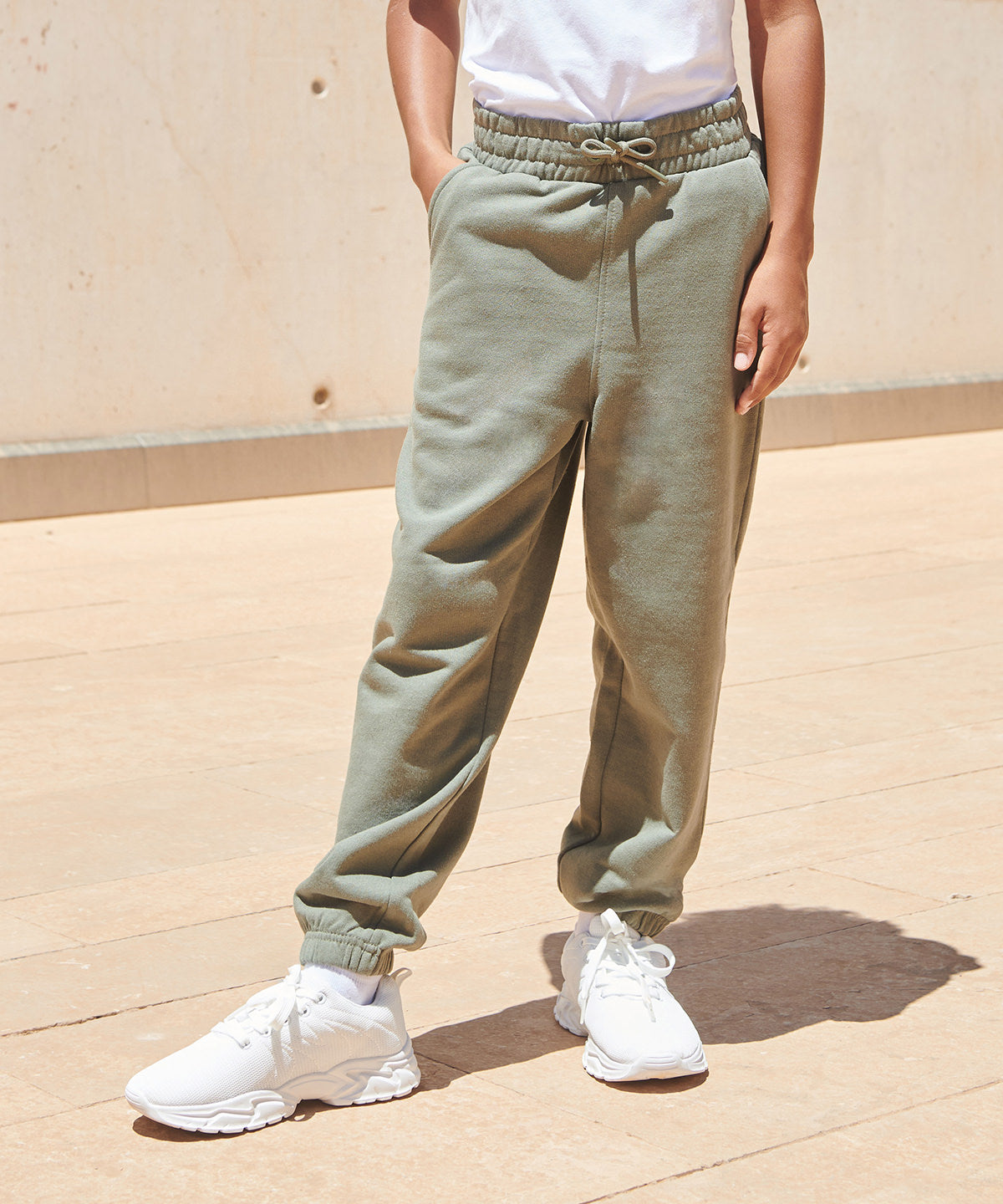 SF Kids sustainable fashion cuffed joggers, lifestyle photo
