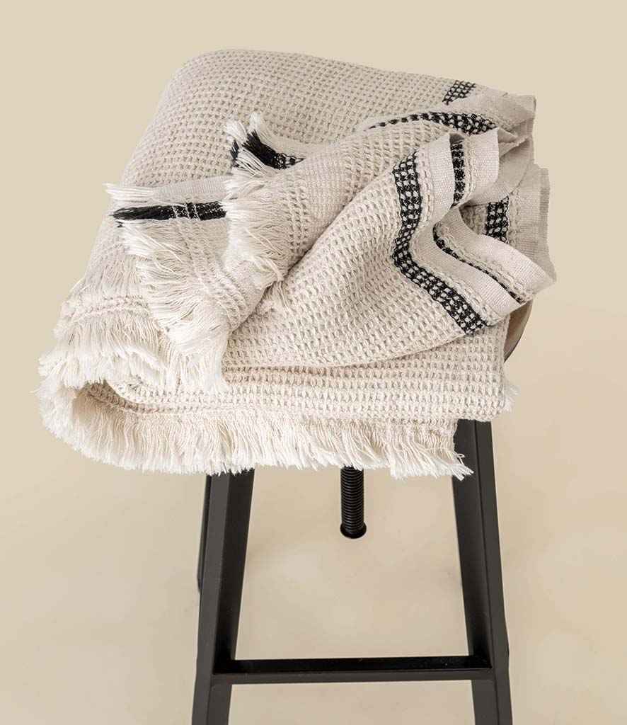 Spasso Honeycomb Striped Plaid Fouta in Pampa Beige, front view