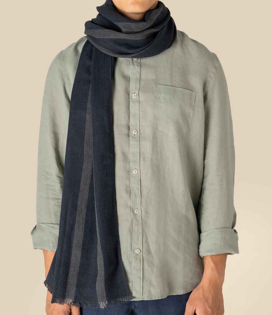Spasso Twill Striped Scarf in Marine Twill Stripe, front view