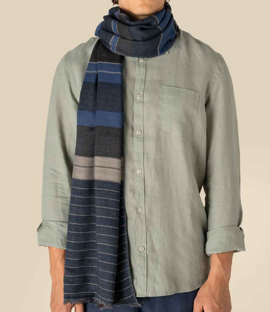 Spasso Twill Reversible Scarf in Blue Stripe/Brown, front view
