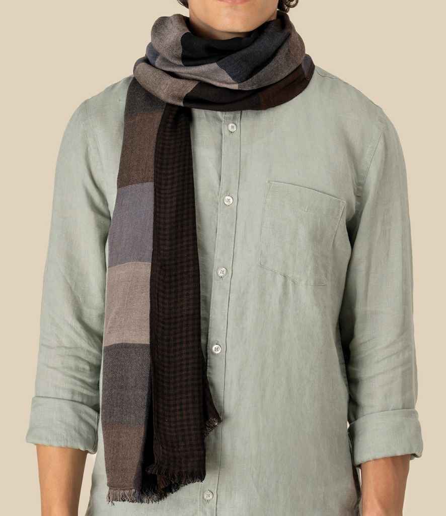 Spasso Brown Patchwork/Check Reversible Scarf in Brown Patch/Brown Check, front view