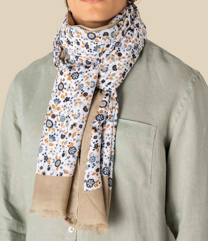 Spasso Floral Scarf in White Floral Blue, front view