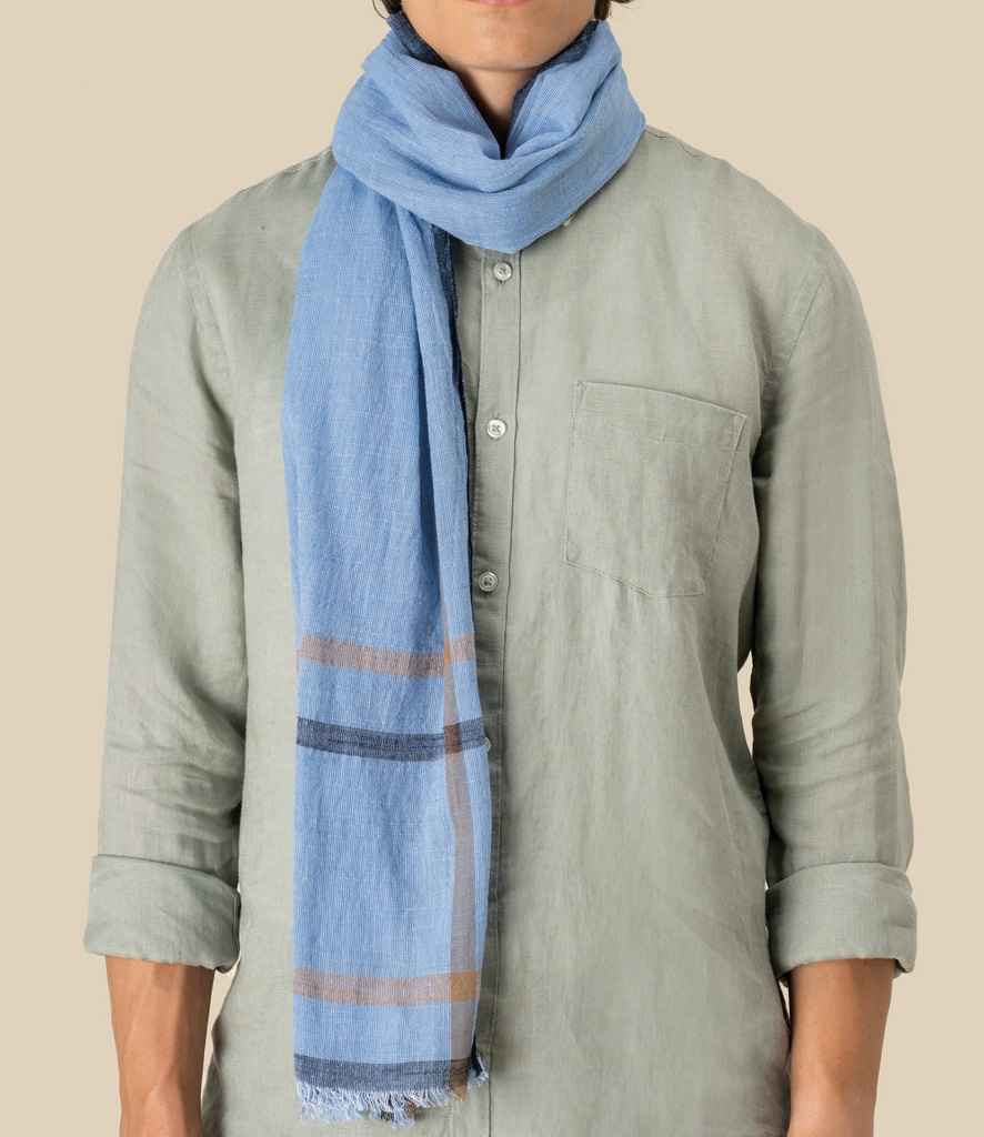 Spasso Blue Double Striped Scarf in Blue Double Stripes, front view