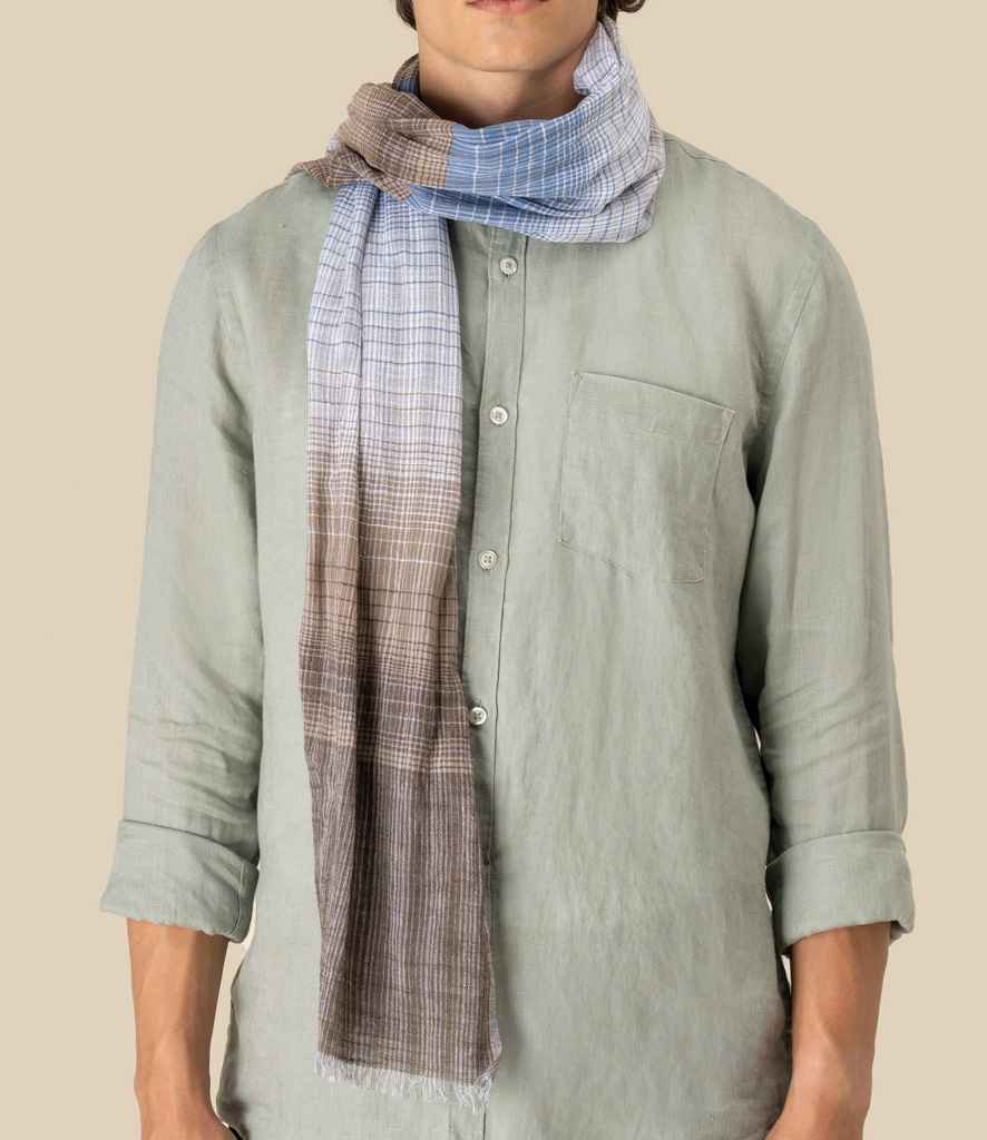 Spasso Brown Double Striped Scarf in Brown Check, front view