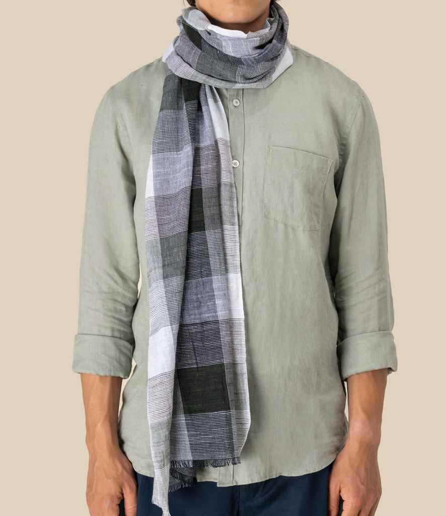 Spasso Greenish Check Scarf in Green Shadow Check, front view