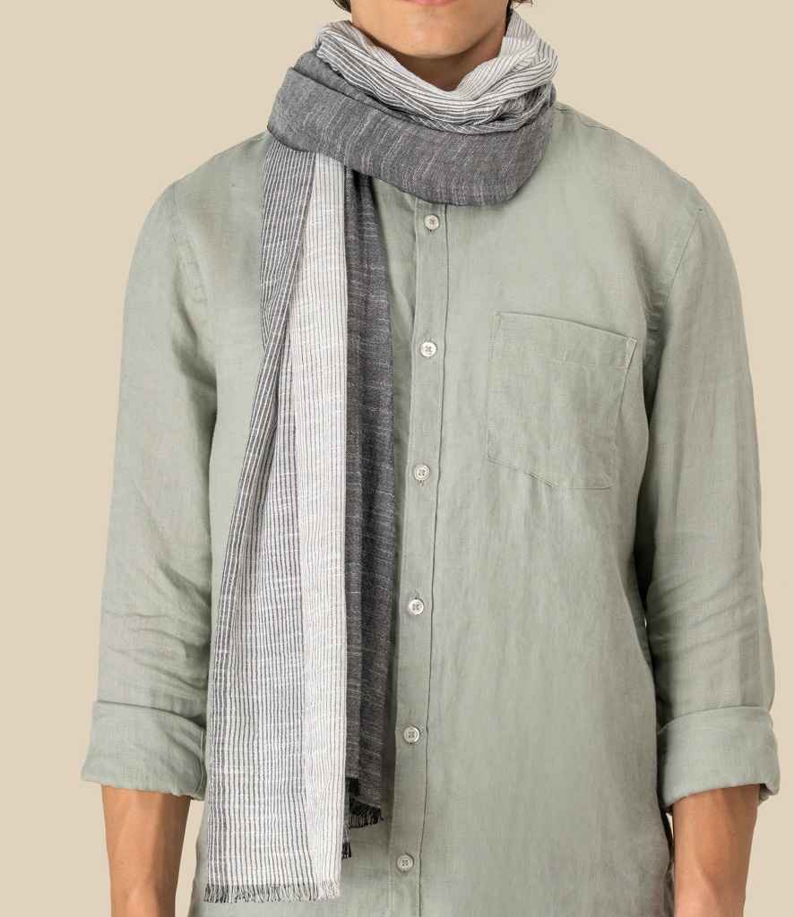 Spasso Urban Grey Striped Scarf in Urban Grey Stripes, front view