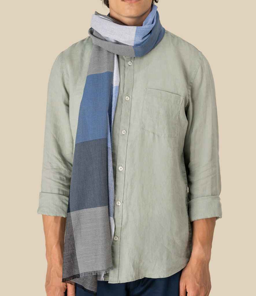 Spasso Blue Check Scarf in Blue Check, front view