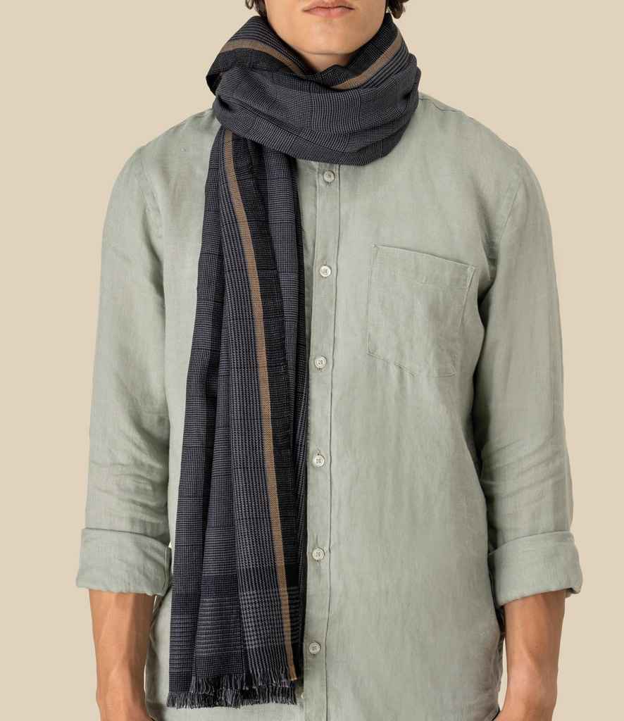 Spasso Grey Pixel Check Scarf in Grey Pixel Check, front view