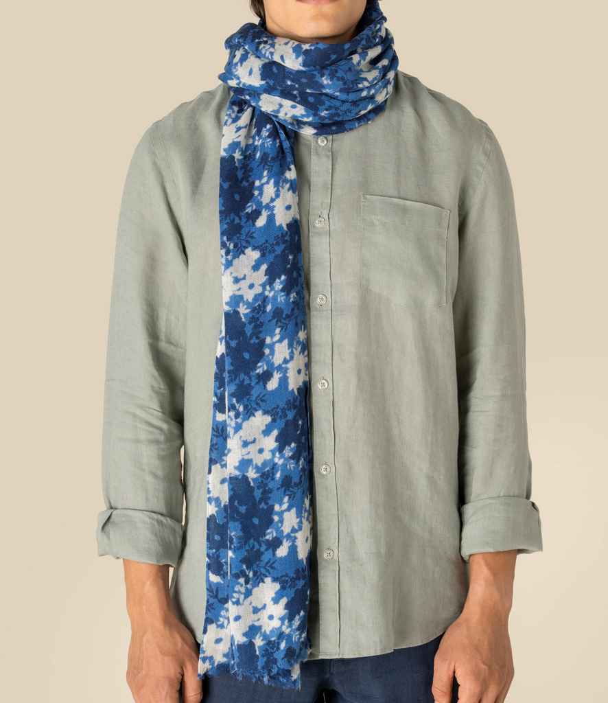 Spasso Blue Floral Scarf in Blue Floral Print, front view