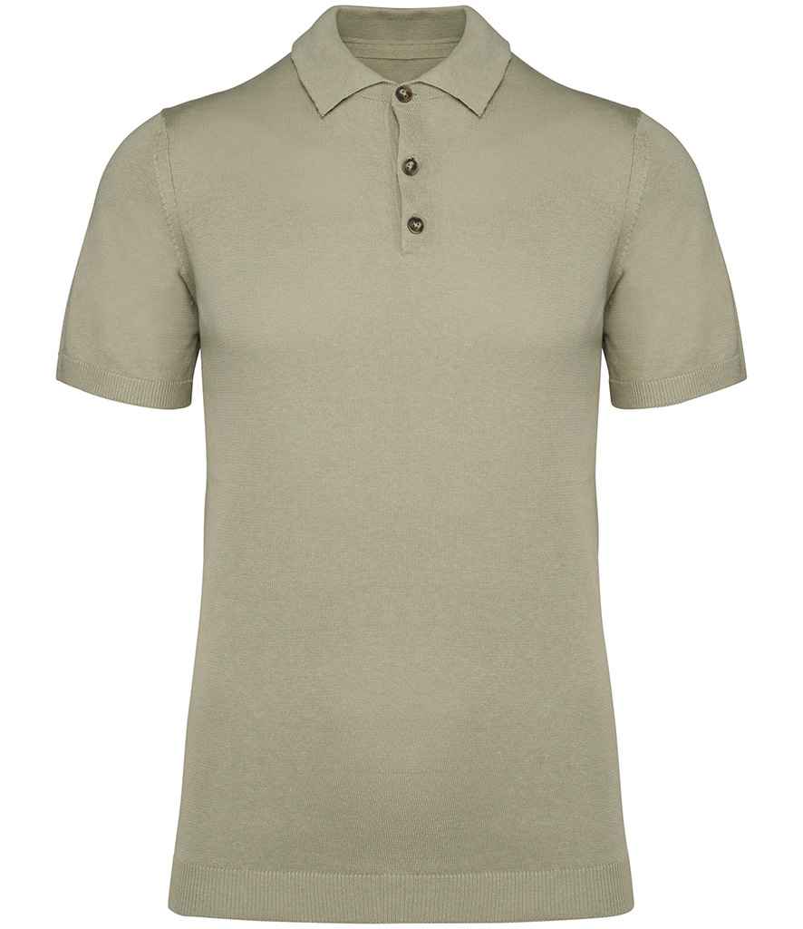 Spasso Knitted Polo Shirt in Almond Green, front view
