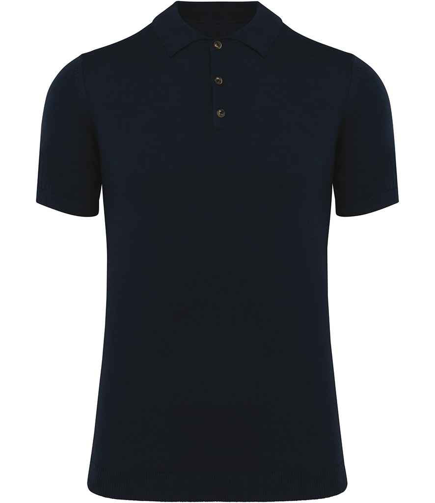 Spasso Knitted Polo Shirt in Navy, front view