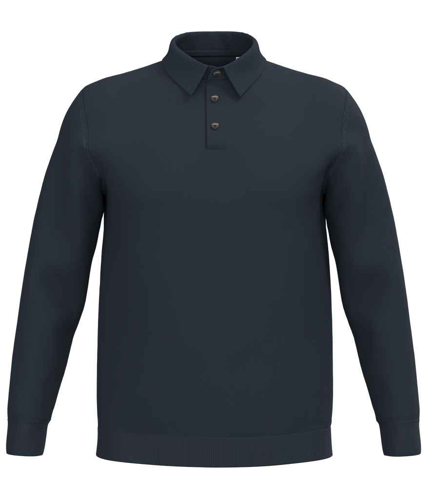 Spasso Knitted Long Sleeve Polo Shirt in Navy, front view
