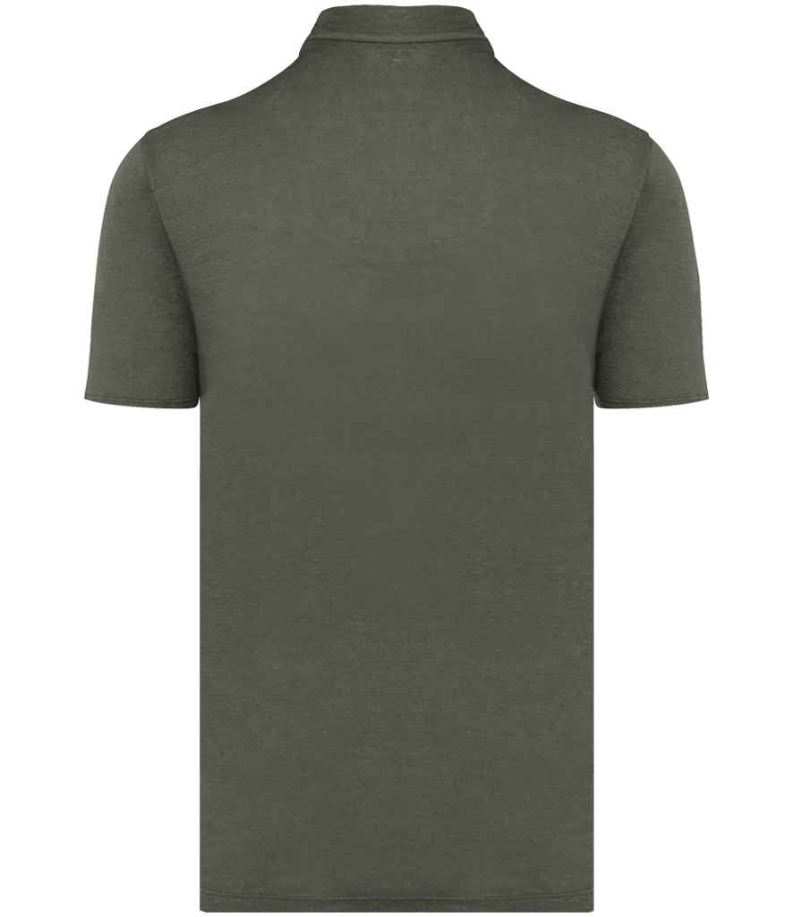 Spasso Knitted Linen Polo Shirt in Organic Khaki, back view