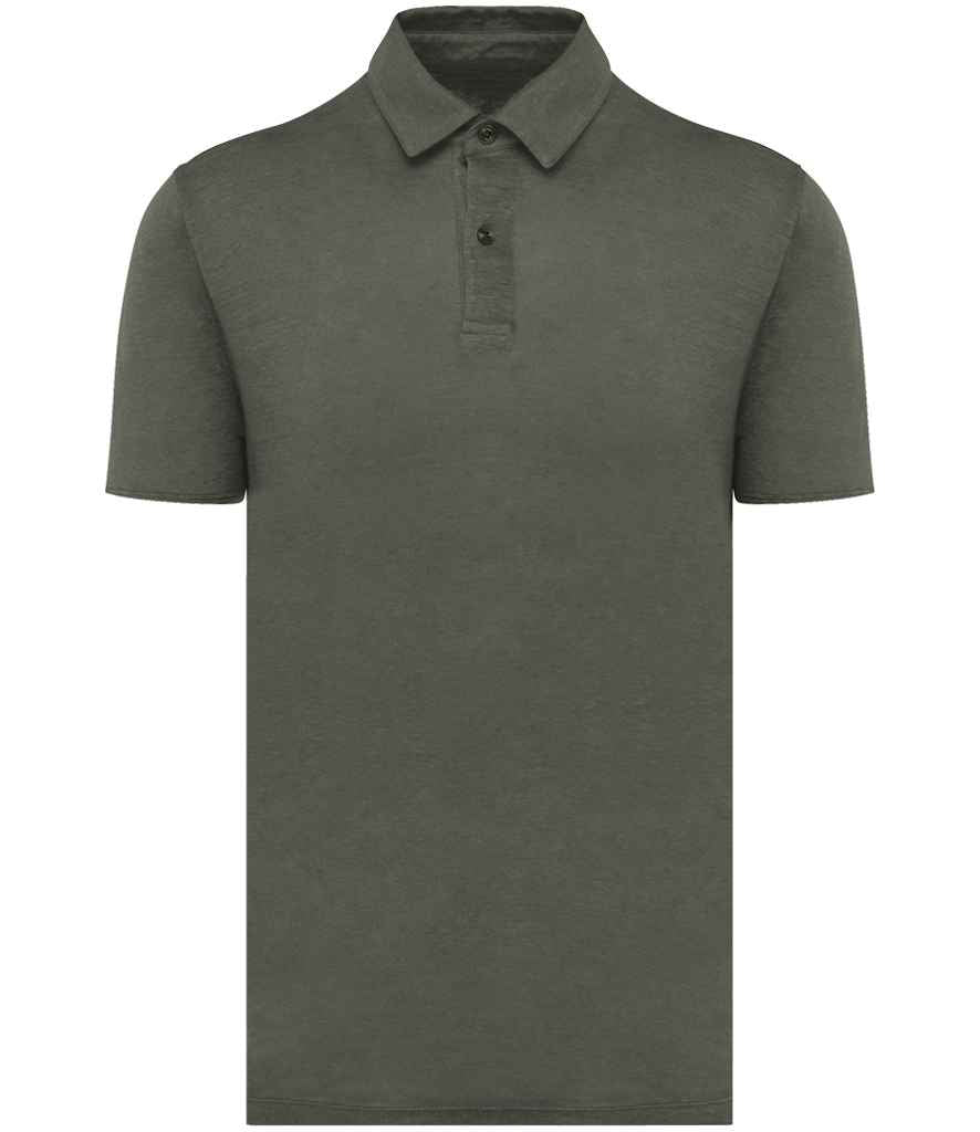 Spasso Knitted Linen Polo Shirt in Organic Khaki, front view