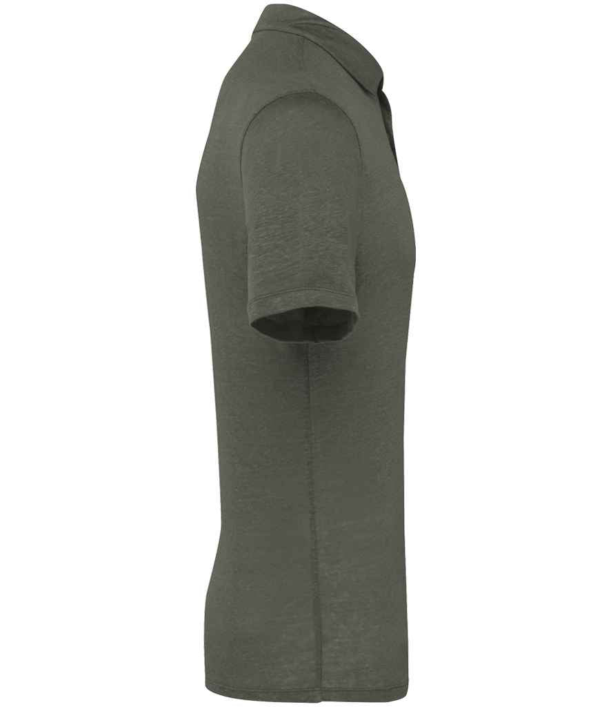 Spasso Knitted Linen Polo Shirt in Organic Khaki, side view