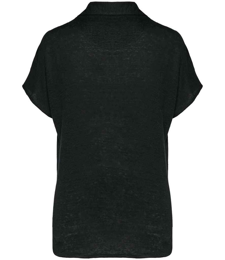 Spasso Ladies Linen Polo Shirt in Black, back view