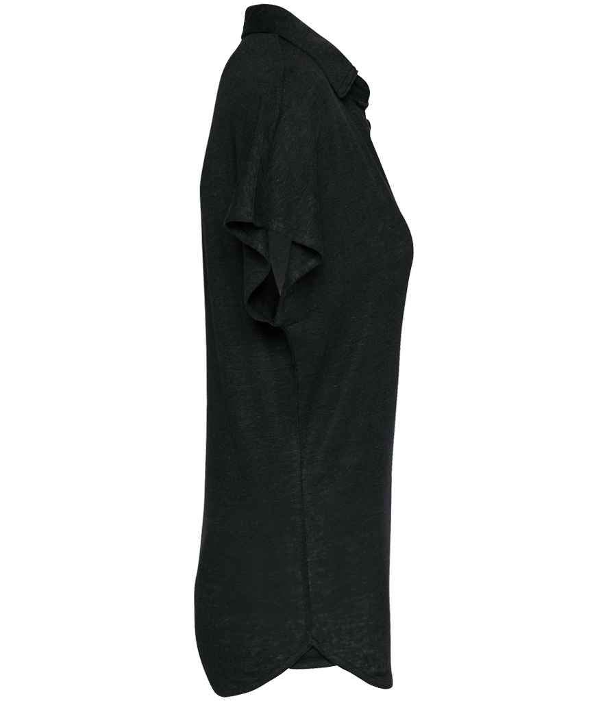 Spasso Ladies Linen Polo Shirt in Black, side view