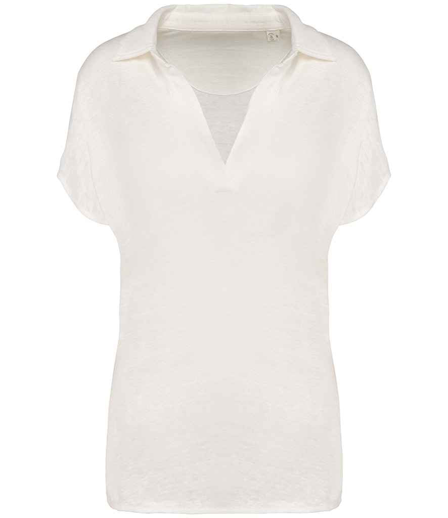 Spasso Ladies Linen Polo Shirt in Ivory, front view