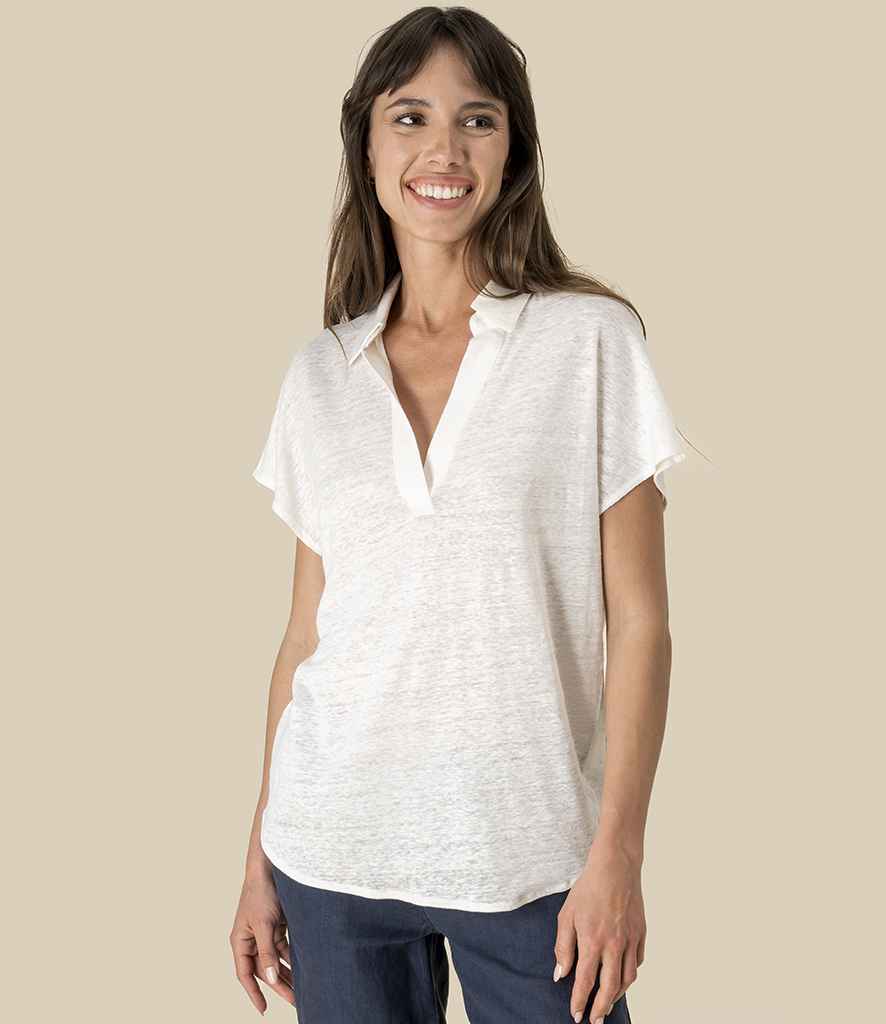 Spasso Ladies Linen Polo Shirt in Ivory