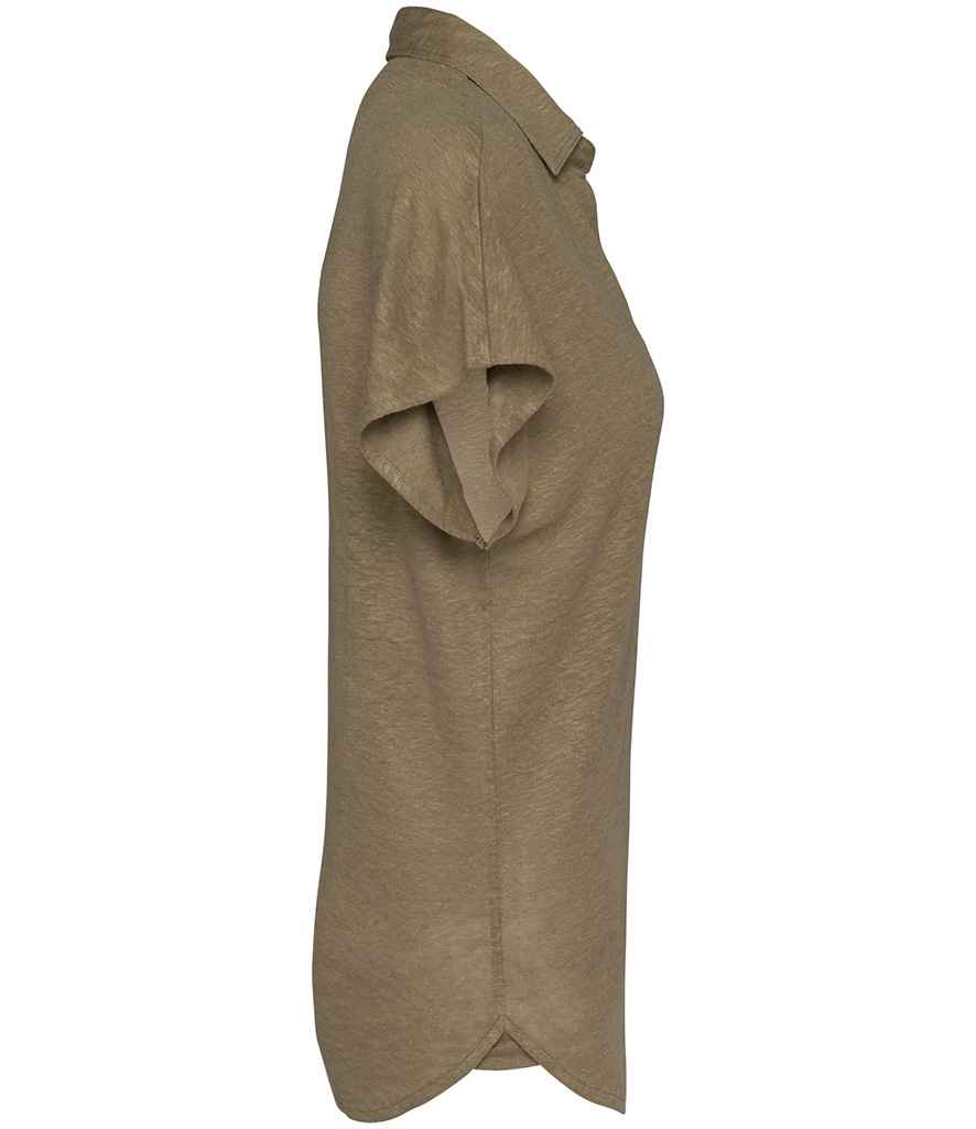 Spasso Ladies Linen Polo Shirt in Light Olive Green, side view