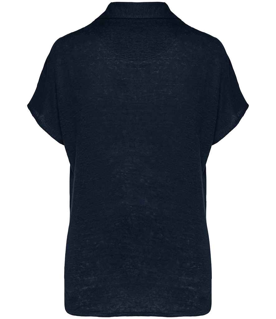Spasso Ladies Linen Polo Shirt in Navy, back view