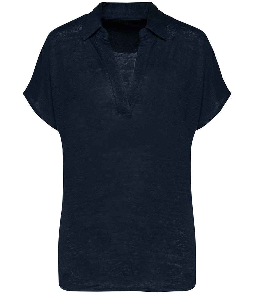 Spasso Ladies Linen Polo Shirt in Navy, front view