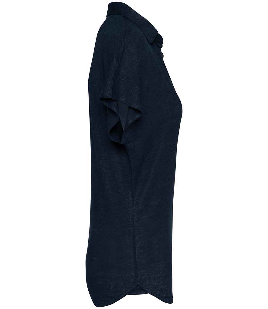 Spasso Ladies Linen Polo Shirt in Navy, side view