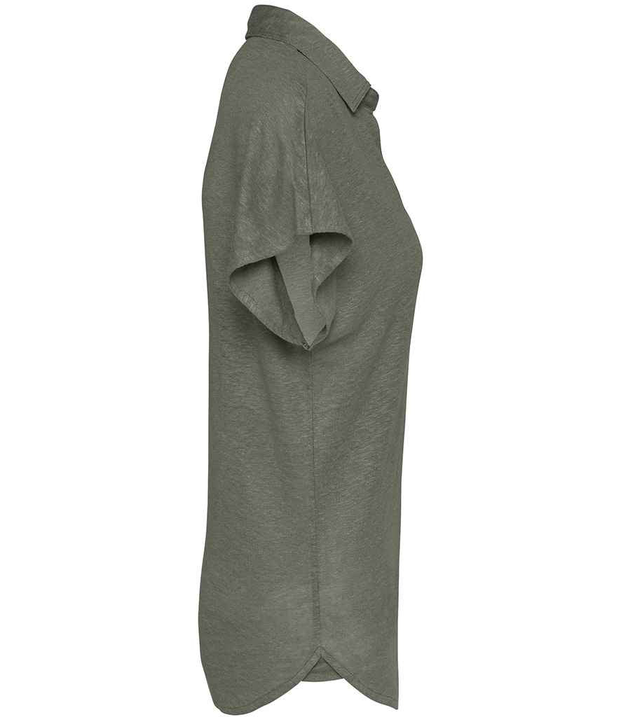 Spasso Ladies Linen Polo Shirt in Organic Khaki, side view