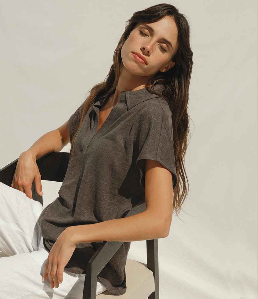 Spasso Ladies Linen Polo Shirt in Organic Khaki