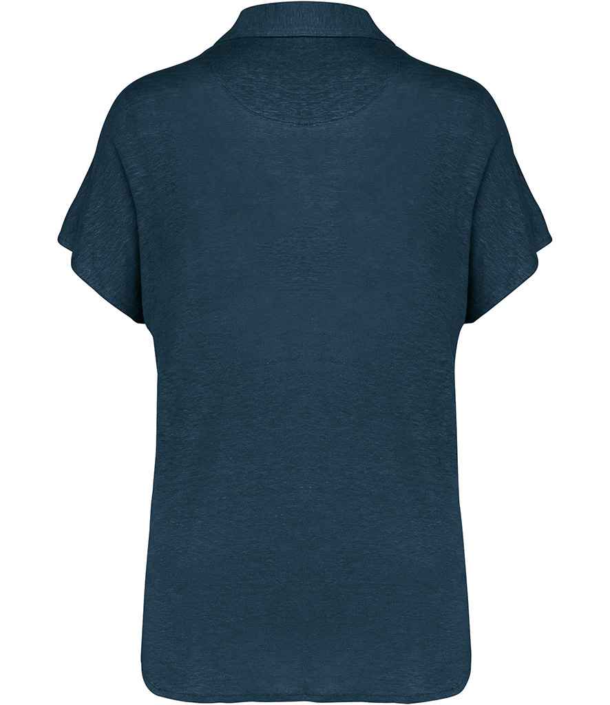 Spasso Ladies Linen Polo Shirt in Peacock Blue, back view