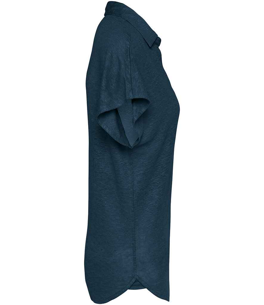 Spasso Ladies Linen Polo Shirt in Peacock Blue, side view