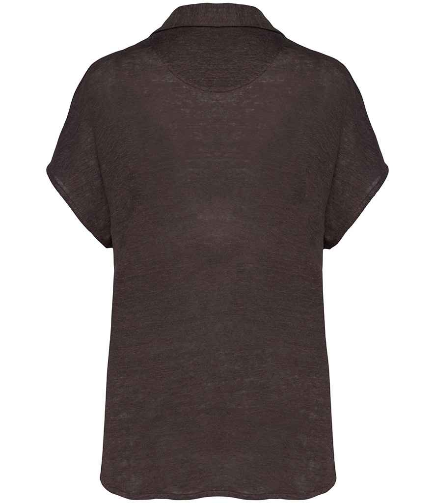 Spasso Ladies Linen Polo Shirt in Stone Grey, back view