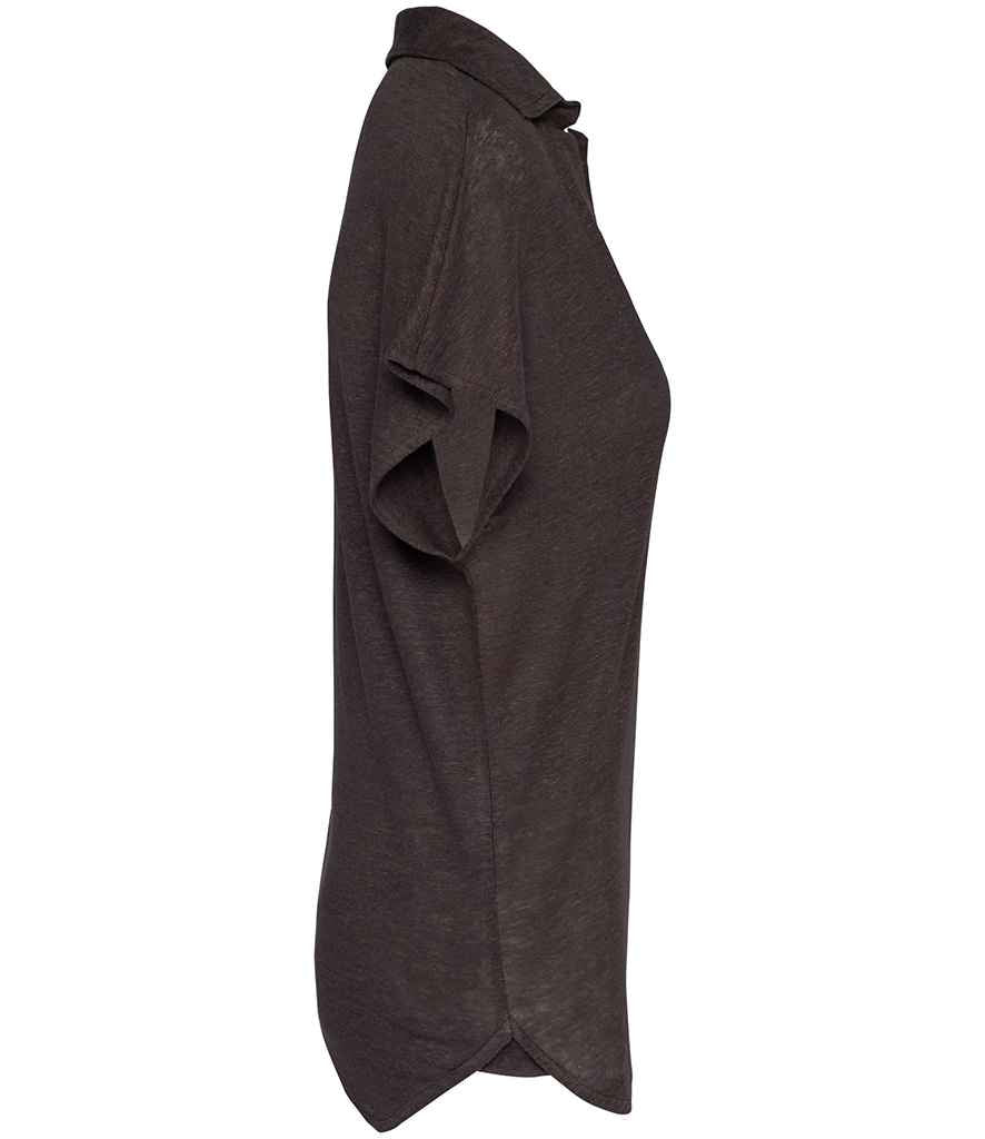 Spasso Ladies Linen Polo Shirt in Stone Grey, side view